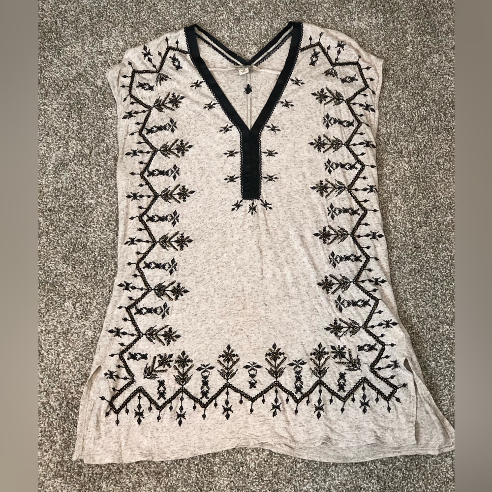 LUCKY BRAND Embroidered Floral Linen Blend Sleeveless Top sz M